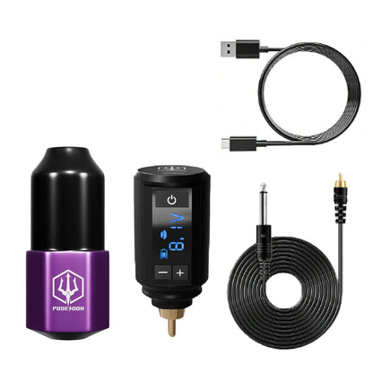 POSEIDON Lightweight Tattoo Pen Kit – Wireless Permanent Makeup Tattoo Machine with Power Supply & Gun Kit