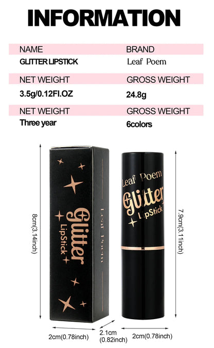 6 Colors Glitter Metallic Lipstick – Waterproof, Long-Lasting Diamond Pearlescent Lip Gloss for Moisturizing Sexy Lips