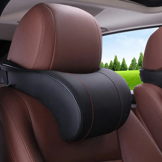 Memory Foam Car Neck Pillow — PU Leather Headrest Cushion for Comfortable Driving & Auto Interior Seat Support