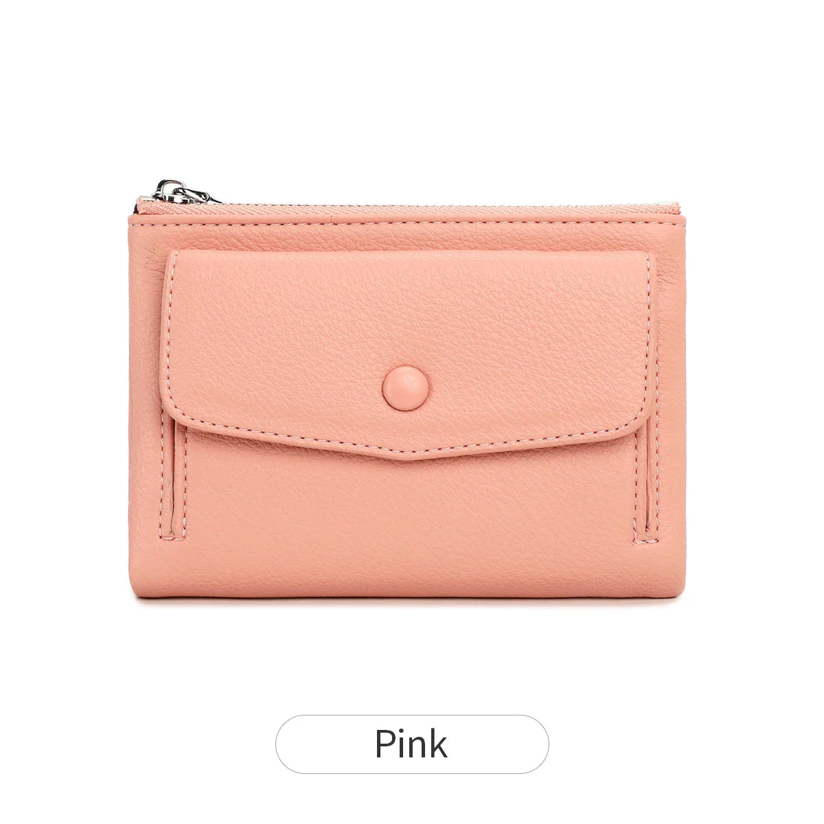 Women’s PU Leather Short Double Zipper Wallet – Simple Solid Color, Large Capacity Credit Card Holder with Coin Pocket