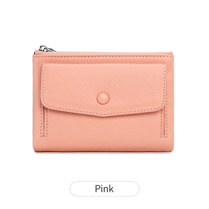 Women’s PU Leather Short Double Zipper Wallet – Simple Solid Color, Large Capacity Credit Card Holder with Coin Pocket