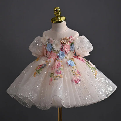 2026 Girls Floral Evening Party Dress - Elegant Princess Gown for Birthdays, Pageants & Special Occasions
