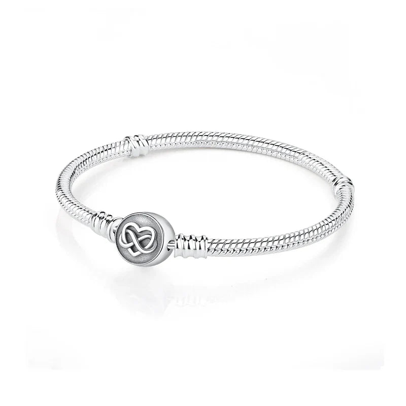 925 Sterling Silver Love Heart Charm Bracelet – Rose Gold Snake Chain Bangle for Women | DIY Luxury Bead Jewelry Accessories