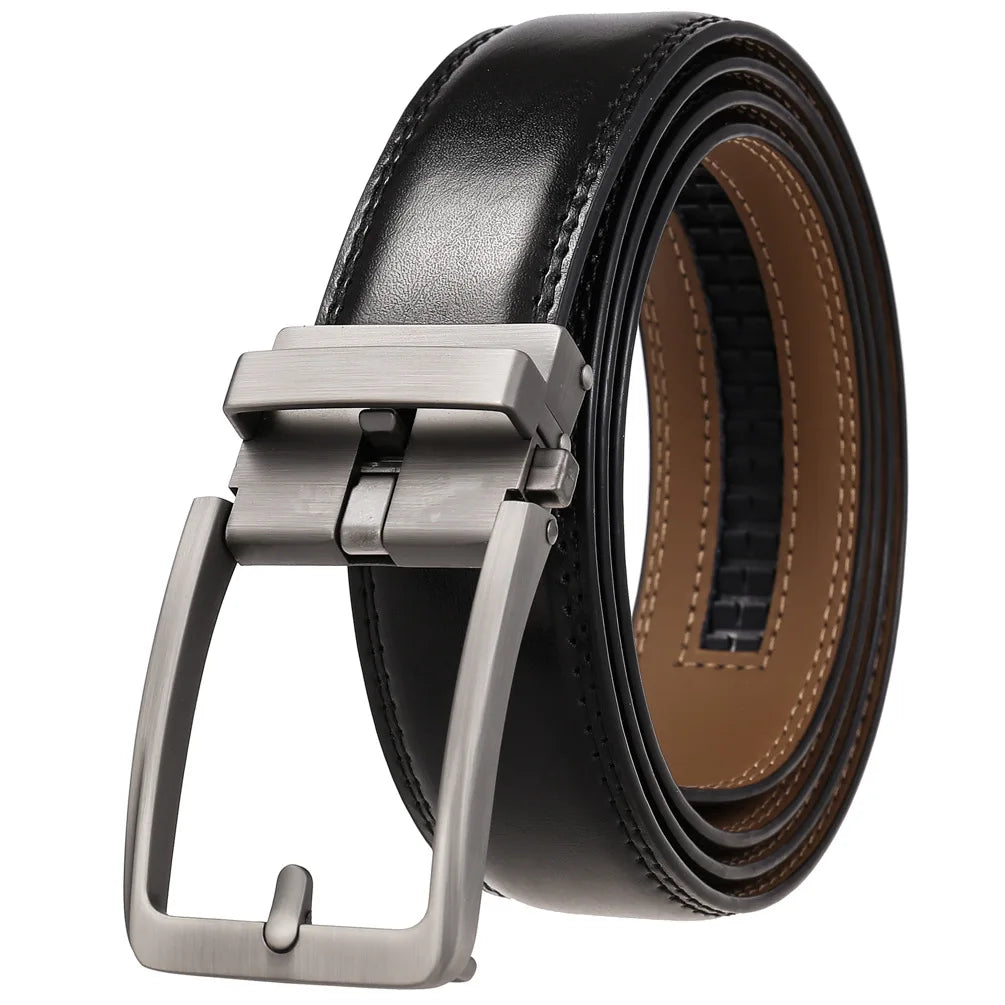 Men’s Luxury Leather Click Belt – Automatic Buckle Designer Waist Strap for Jeans (Blue, 3.5cm)