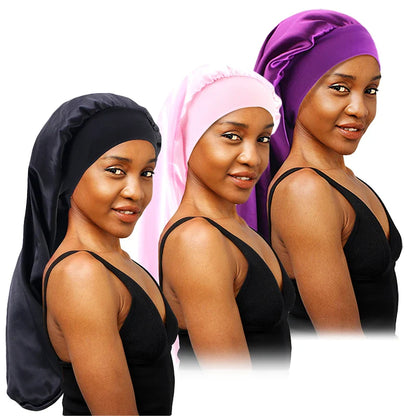 Long Satin Sleep Bonnet for Women — Silky Hair Care Cap with Wide Elastic Band for Braids, Curly & Natural Hair