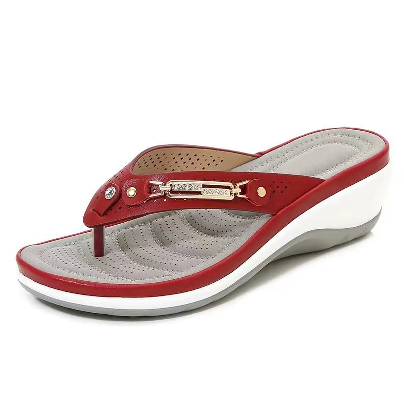 Women’s Metal Button Wedge Slides - Summer Platform Beach Sandals