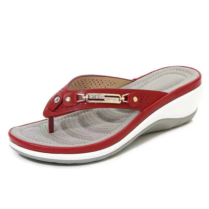 Women’s Metal Button Wedge Slides - Summer Platform Beach Sandals