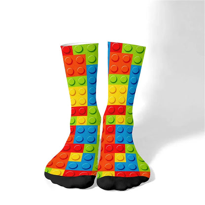 Building Block Novelty Socks - Fun Harajuku Hip-Hop Crew Compression Socks for Party Gifts