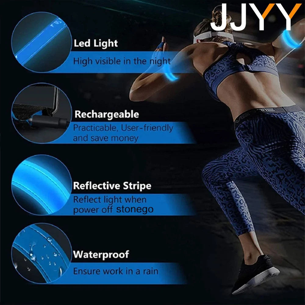 JJYY 1PC Outdoor Sports Night Running Armband - LED Light, USB Rechargeable Safety Belt, Arm Leg Warning Wristband for Cycling and Biking