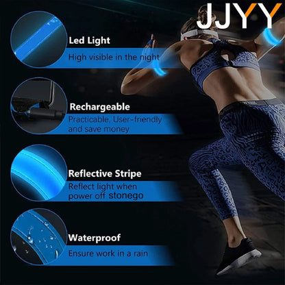 JJYY 1PC Outdoor Sports Night Running Armband - LED Light, USB Rechargeable Safety Belt, Arm Leg Warning Wristband for Cycling and Biking
