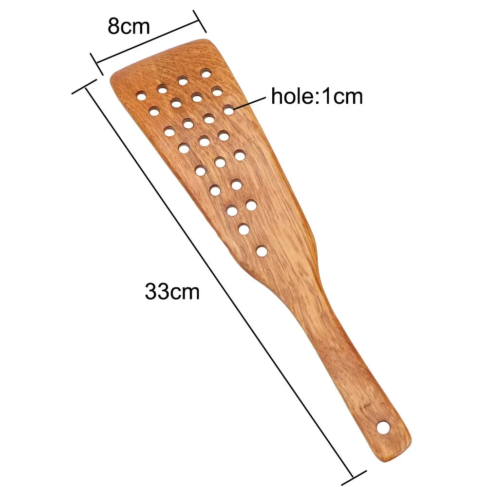 Frying Steak Shovel — Non-Stick Pan Wooden Spatula with 24 Holes, Kitchen Cooking Tool and Accessories