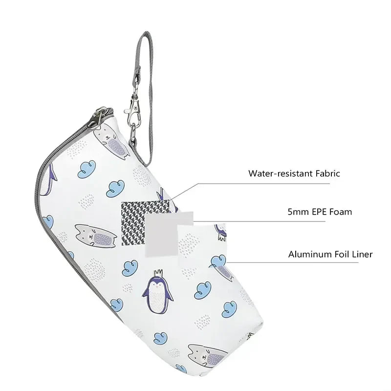 Baby Bottle Bag & Warmer – Aluminum Insulated Stroller Hanging Bag for Baby Feeding, Cups & Drinks Storage