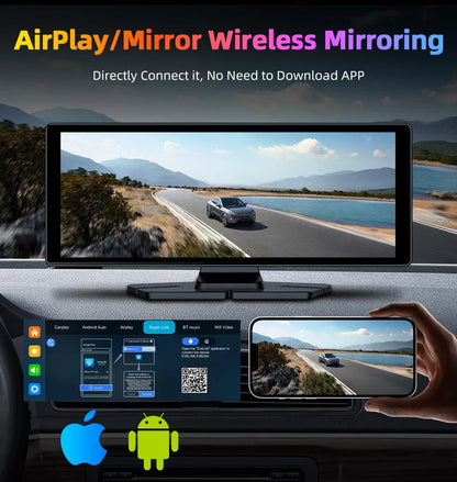 7"/10.26" 4K Dash Cam — Car DVR with Wireless CarPlay, Android Auto, 350° Rotating Lens, GPS & Bluetooth