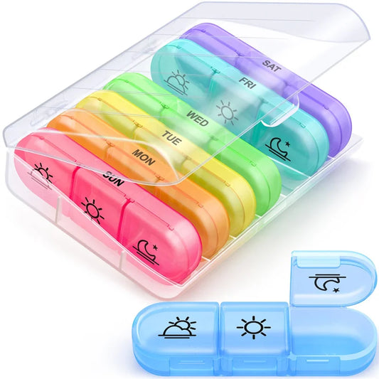 Seven-Day Medicine Organizer Box – 21 Black Compartments Portable Plastic Pill & Vitamin Storage Case