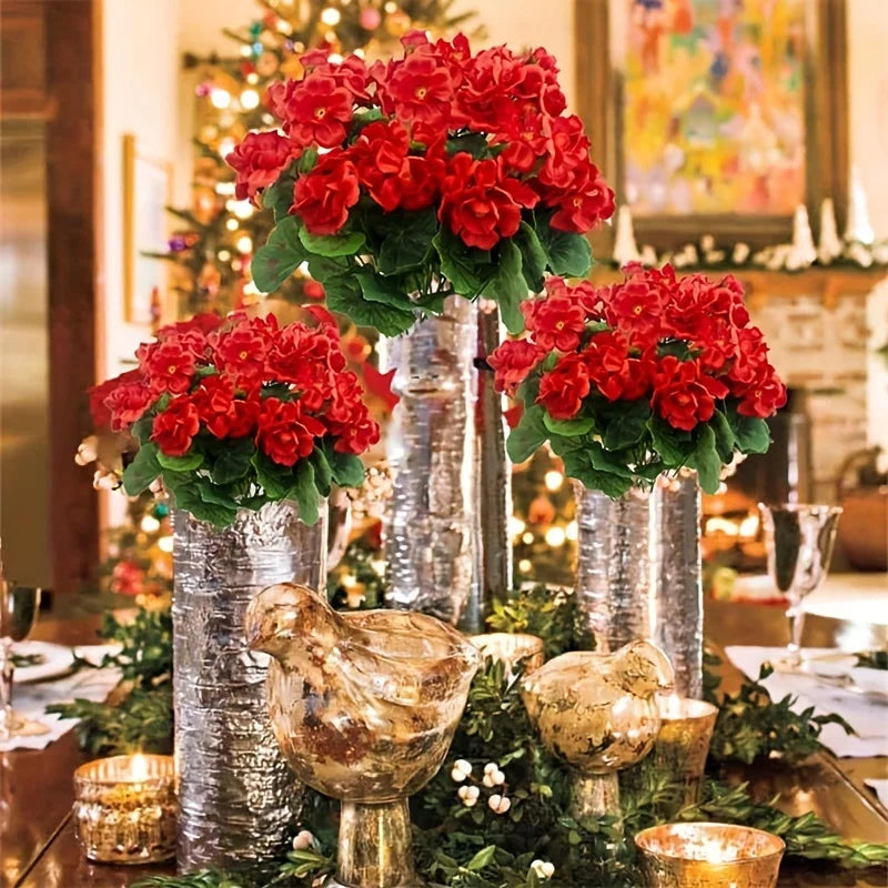 Artificial Geranium Silk Flower Bush – Outdoor Faux Floral for Wedding, Home, Garden & Table Décor