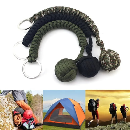Outdoor Self-Defense Umbrella Rope with Monkey Fist Steel Ball - Paracord Survival Key Chain for Safety