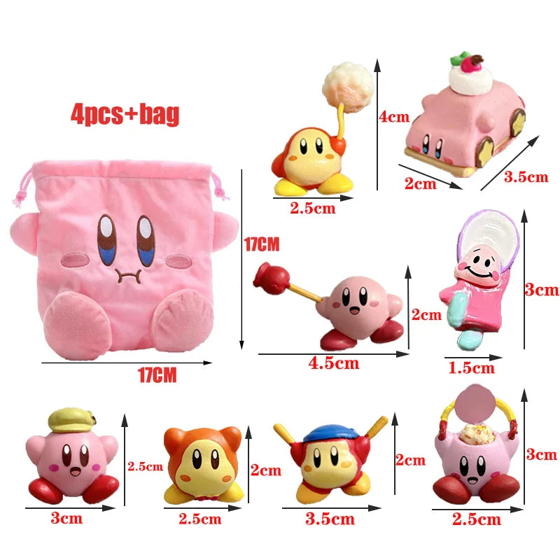 Star Kirby Action Figures — Cute PVC Toys with Cartoon Drawstring Storage Bag, Pocket-Sized Action Figures