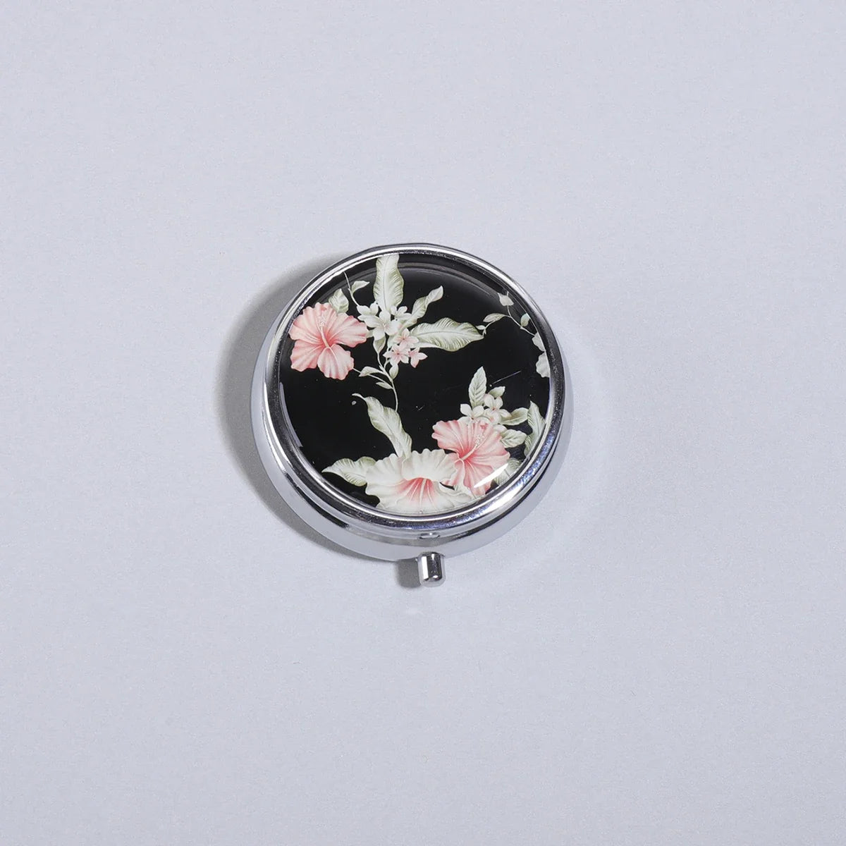 3-Compartment Stainless Steel Pill Box - Round Floral Medicine Organizer, Portable Capsule Case with Dividers