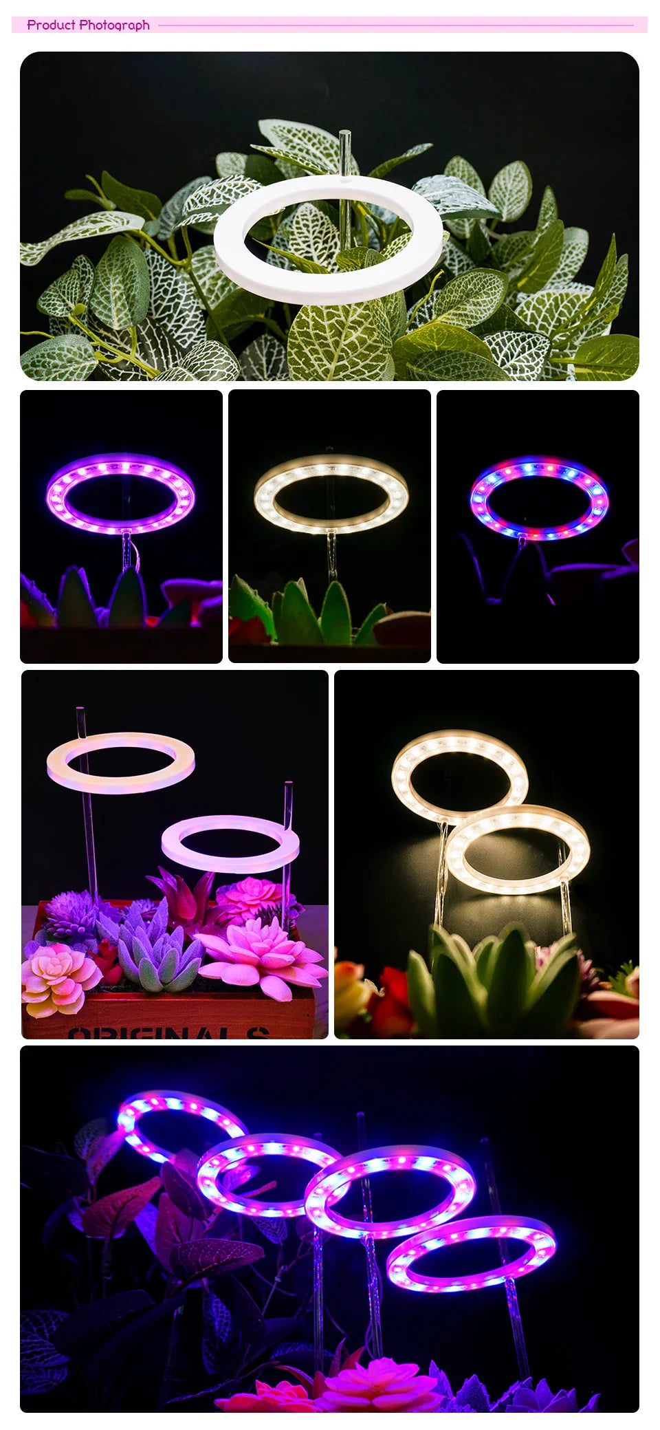 LED Full Spectrum Grow Light — USB 5V Adjustable Height Dimmable Lamp with Timer for Indoor Plants & Herbs