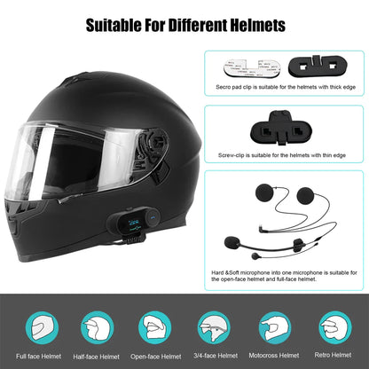 Freedconn T Com SC Bluetooth Motorcycle Intercom – Helmet Headset, Wireless Communication, BT 5.0, Music Share, 6 Riders, FM