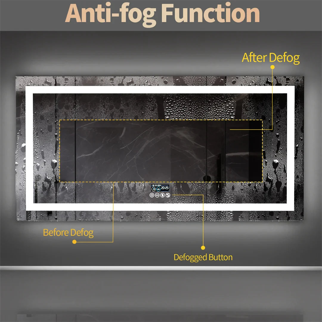 LUVODI Bluetooth LED Bathroom Mirror – Large Anti-Fog Lighted Vanity Mirror with 3-Color Modes