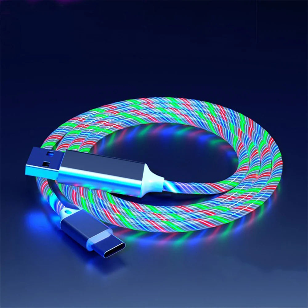 NNBILI 3-in-1 Glowing LED Fast Charging Cable – Luminous USB Type-C Charger for iPhone, Xiaomi & Phones