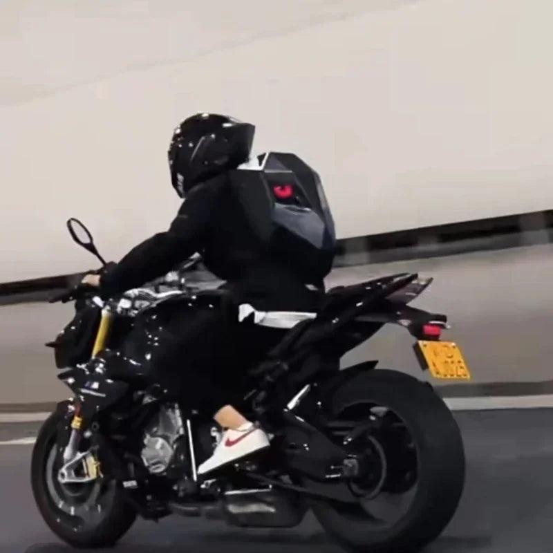LOY LED Knight Cycling Backpack - Waterproof Motorcycle Helmet Bag with Bluetooth APP Control, Hard Shell Laptop Bag with LED Lights