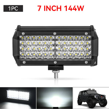 4" / 7" LED Work Light Bar 144W/120W Spot Flood Combo – Off-Road Lighting for Car, Tractor, Boat, Truck, SUV & ATV Repair & Utility Use