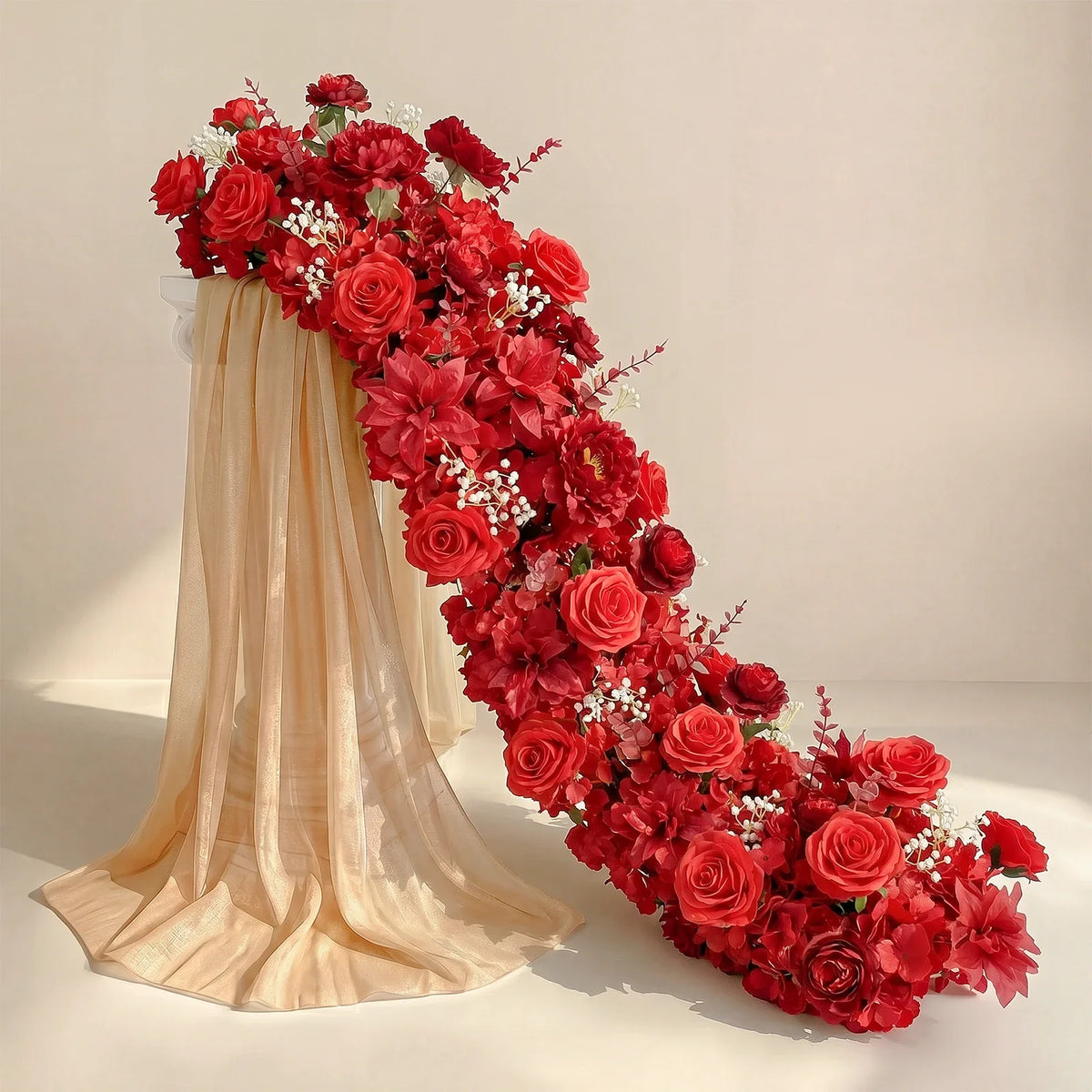 Pink Rose Wedding Flower Runner - Silk Floral Backdrop Decor for Tables, Events & Parties