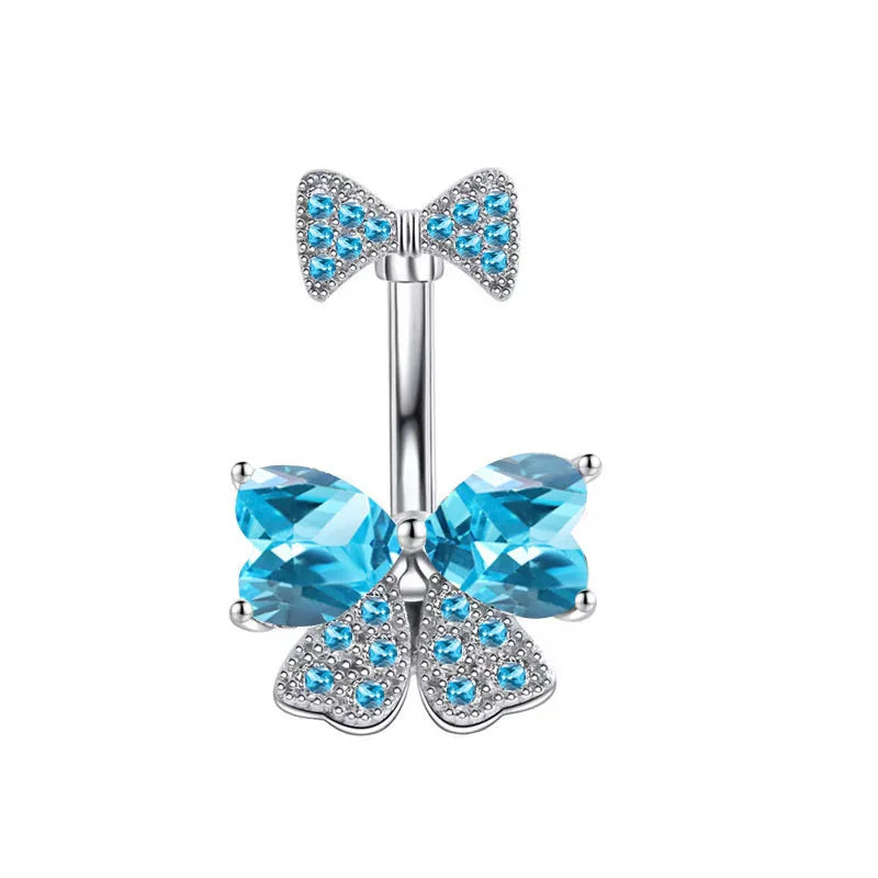 Stainless Steel CZ Belly Button Piercing – Heart & Butterfly Navel Barbell Jewelry for Women Sexy Navel Ring