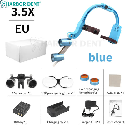 Dental Loupes LED Headlight – 2.5X/3.5X Magnification Binocular Surgical Magnifier with Comfortable Headband