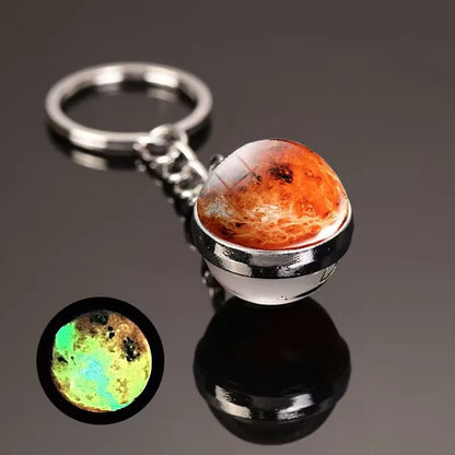 Glow in the Dark Solar System Keychain – Luminous Nebula Planet Key Ring with Moon, Earth, Sun, Double-Sided Glass Ball