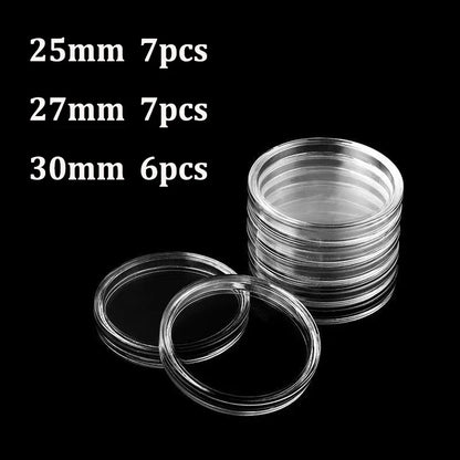 Coin Capsules Storage Box - Clear Plastic Holders for 21/23/25/30/32/38/40/45mm Coins