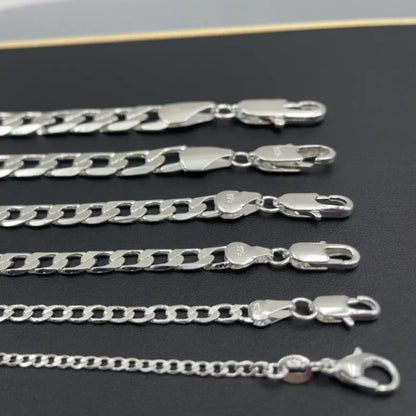 925 Sterling Silver Necklace — 2–12mm Width, 40–75cm Long Chain with Lobster Clasp for Men & Women, Engagement Jewelry