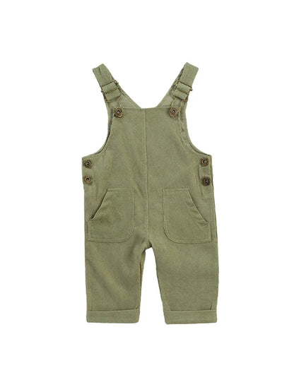 Baby Suspender Jumpsuit - Unisex Solid Color Button Overalls for 0-24 Months Toddler Boys & Girls