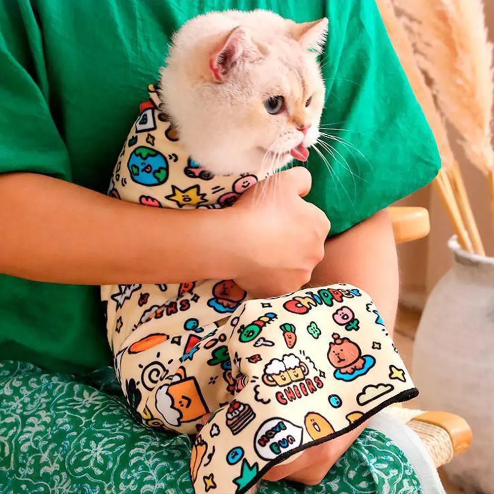 Cat Grooming Wrap – Self-Adherent Burrito Swaddle for Anti-Bite, Anti-Scratch & Nail Clipping