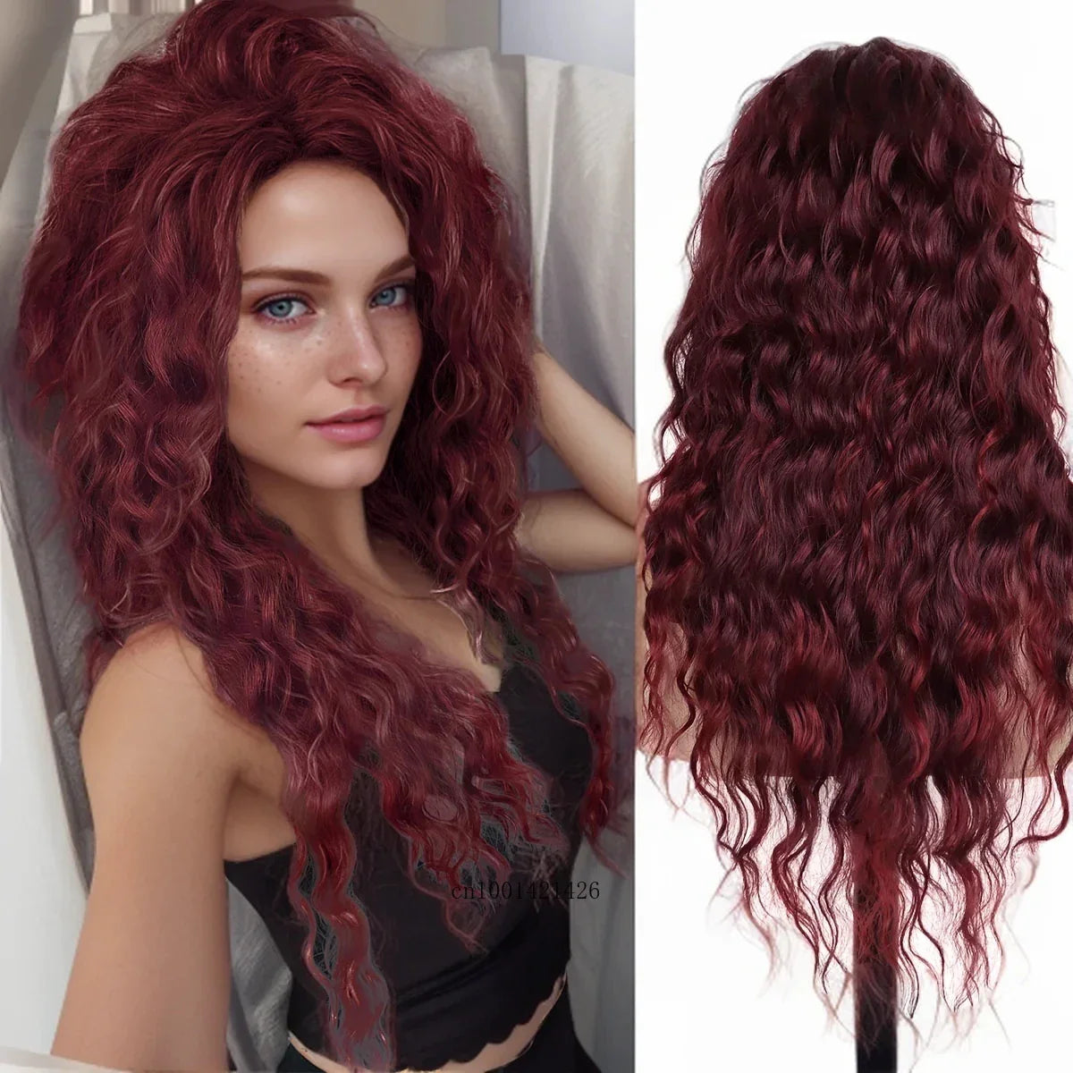 Ash Blonde Synthetic Wig – 26" Long Curly Ombre Hair, Fluffy Wave Wig for Women, Costume & Party Wig