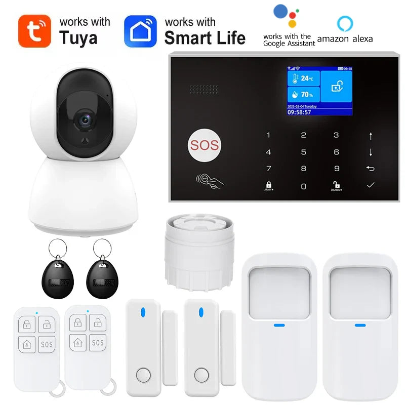 Home WIFI & GSM Security Alarm System – Anti-Theft with Door Sensor, PIR Motion Detector, Tuya Smart App & Alexa Control