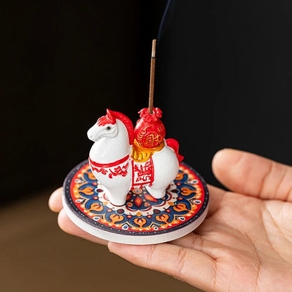 2026 Year of the Horse Incense Burner - Creative Resin & Ceramic Zodiac Incense Stick Holder & Ornament