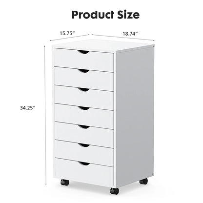 7-Drawer Wooden Chest – Mobile Storage Cabinet with Wheels, Nightstand & Office Organizer for Living Room