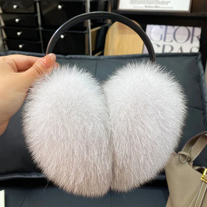 Women’s Winter Real Fox Fur Earmuffs & Scarf – Dual-Use Plush Outdoor Warmer with Genuine Fur