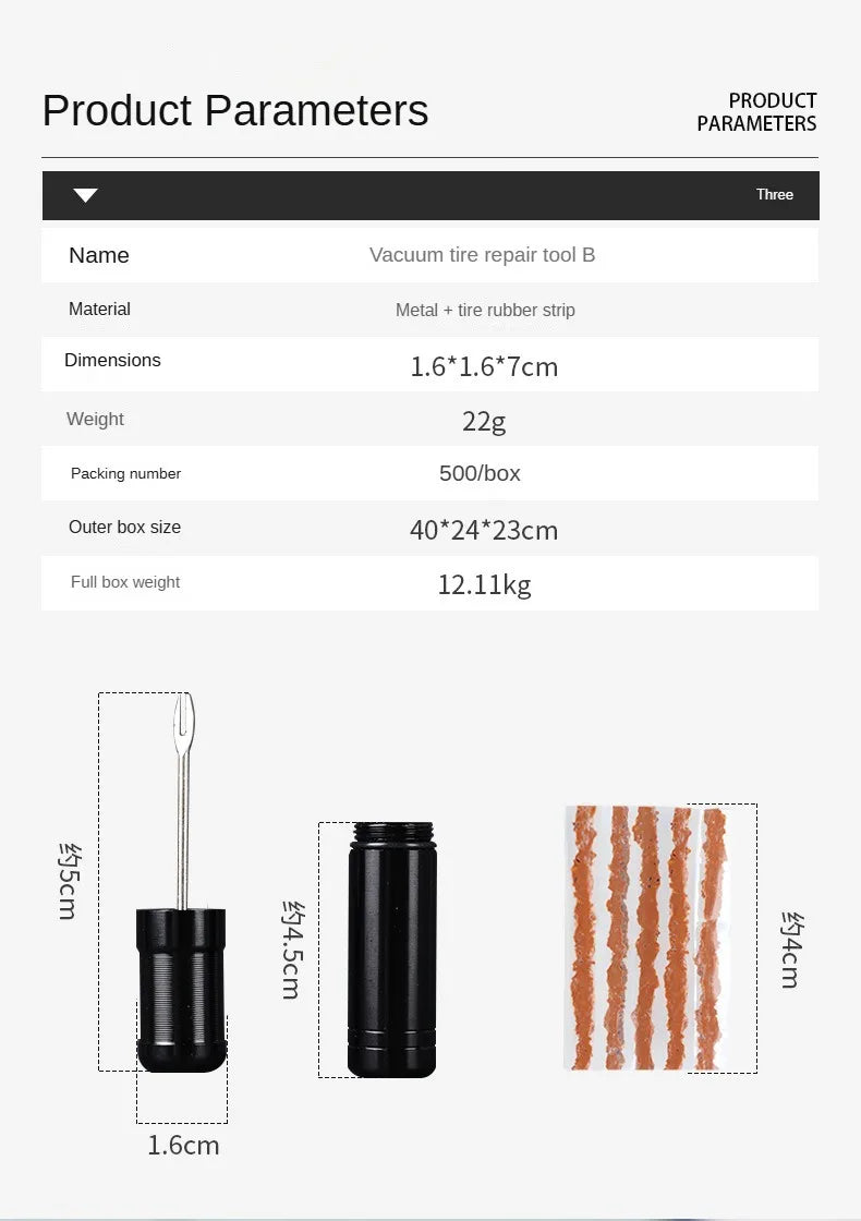 Bike Tubeless Tire Repair Kit — Slug Plug Stopper with Rubber Bacon Strips & Insertion Tool for MTB & Road Bikes