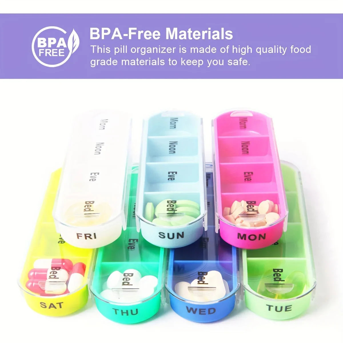 Weekly Pill Organizer Box – Travel Medication Reminder with AM/PM Compartments in Leather Carrying Case