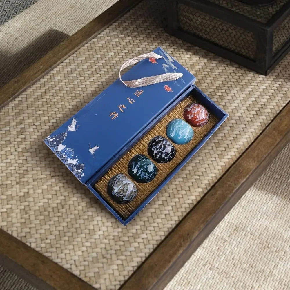 Chinese Ceramic Kung Fu Tea Set – 5 Piece Teacup Set with Gift Box, Perfect for Daily Home Drinking