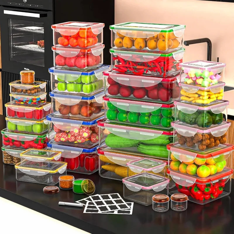 50PCS Large Airtight Food Storage Containers with Lids — Stackable BPA-Free Kitchen Set, 85oz to Small Sizes, Total 526oz