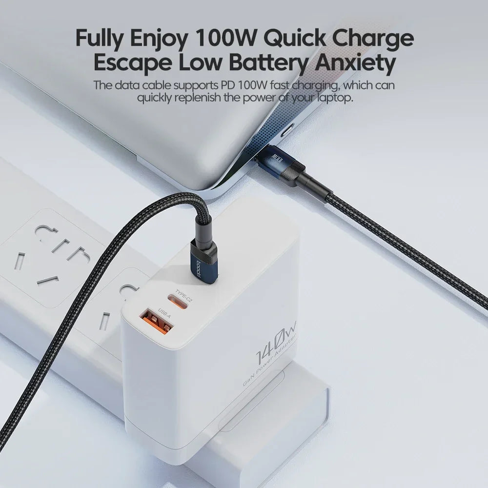 Toocki PD 100W/60W Type-C to Type-C Cable – Quick Charge 3.0 Fast Charging for iPhone 15, Huawei, Samsung, Xiaomi