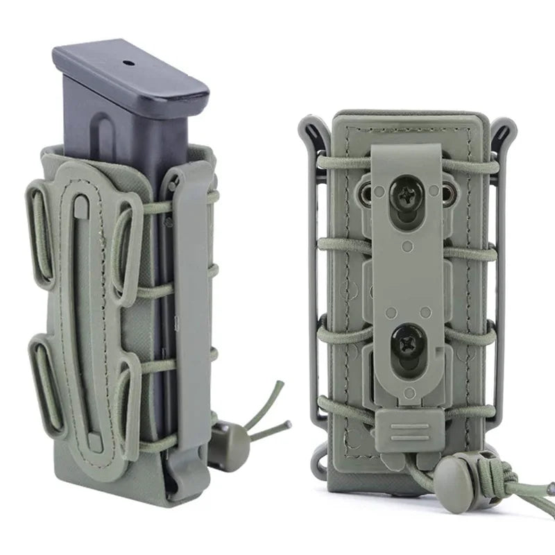 Tactical 9mm Single Magazine Pouch – MOLLE Clip, Quick Release FastMag Holder for P226, Glock 17/19, Beretta M9/PX4, Hunting Gear