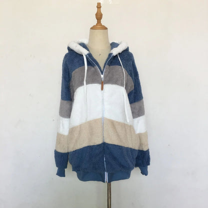 Oversized Jacket for Women – 2023 Autumn Winter Warm Plush Hooded Coat, Loose Fit Streetwear with Pockets