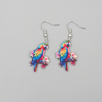 2024 Trendy Colorful Bird Acrylic Earrings – Retro Fashion Jewelry for Women