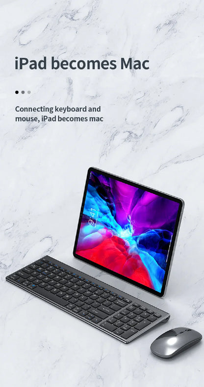 Gray Bluetooth 5.0 & 2.4G Wireless Keyboard Mouse Combo – Rechargeable Full Size Keyboard for Notebook & Laptop